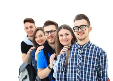 Mutlu genç grup insanlar ayakta togethe