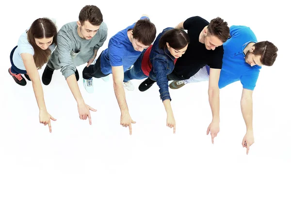 Group of young people pointing at something — Stock Photo, Image