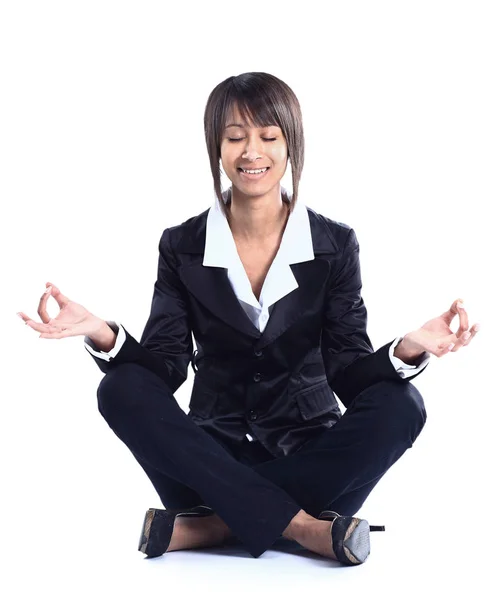 Geschäftsfrau beim Yoga. isoliert auf weißem Hintergrund. — Stockfoto