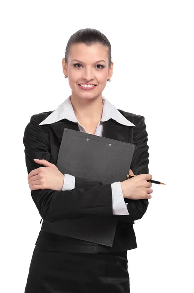 Joven mujer de negocios sosteniendo una carpeta . — Foto de Stock