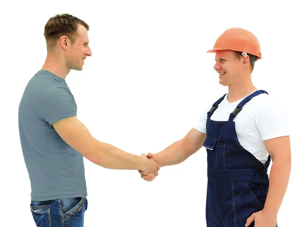 Cliente stringere la mano con il costruttore — Foto Stock
