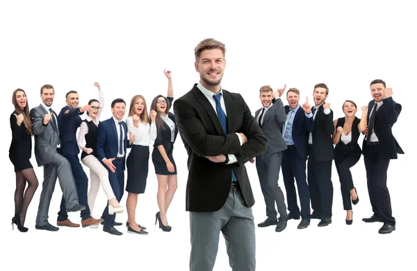 Šťastný úspěšný obchodní tým izolované na bílém pozadí — Stock fotografie