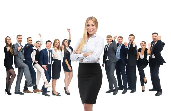 Feliz equipe de negócios bem sucedida isolado no fundo branco — Fotografia de Stock