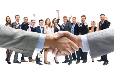 İş anlaşması ve mutlu energetik iş adamları