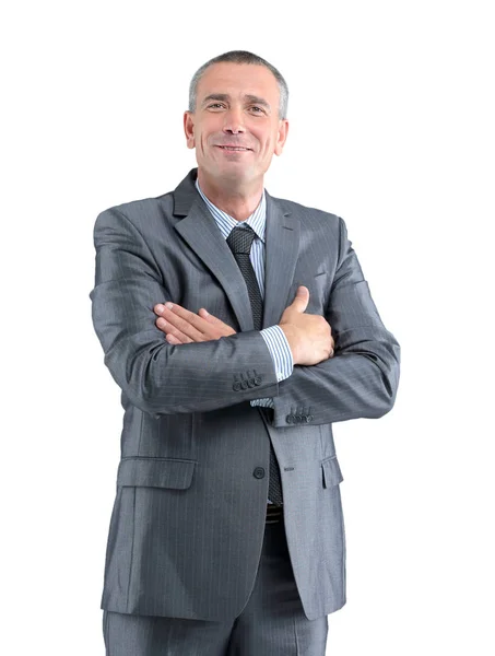 Portrait of a successful, experienced businessman in a gray busi — Stock Photo, Image