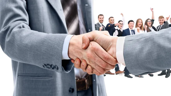 Business handslag och glad energetiken affärsmän — Stockfoto