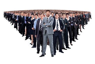 Bir grup gülümseyen iş adamı. İş adamı ve kadın takımı.