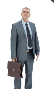 evrak çantası üzerinde beyaz bir ba iş elbiseli nitelikli avukat