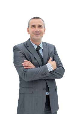 bir gri takım elbise ve kravat başarılı mutlu işadamı ve