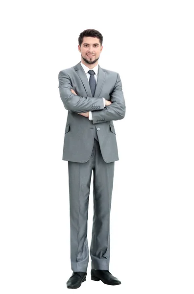 Confident is a successful businessman in grey suit — Stock Photo, Image