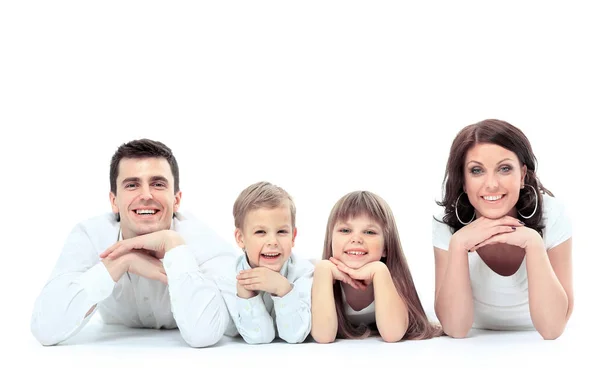 Gyönyörű boldog család - elszigetelt fehér háttér — Stock Fotó