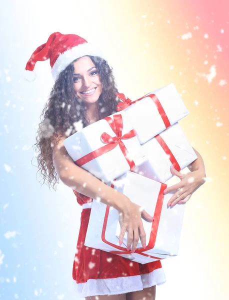 Navidad Santa mujer retrato celebrar regalos de Navidad — Foto de Stock