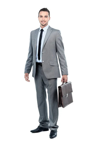 Retrato de corpo inteiro de homem de negócios sorridente feliz, isolado em fundo branco — Fotografia de Stock