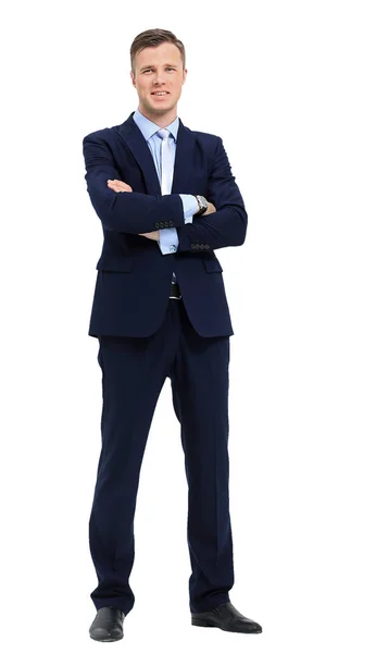 Imagen de cuerpo completo de un hombre de negocios con los brazos cruzados sobre fondo blanco —  Fotos de Stock