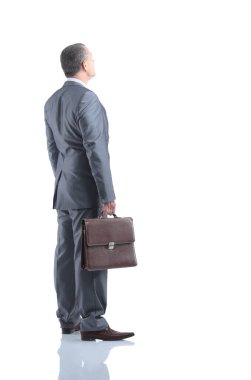 Gri takım elbise brown ile bir işadamı arka görünümü