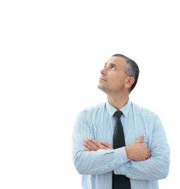 emin olgun işadamı ile katlanmış onun önünde demet