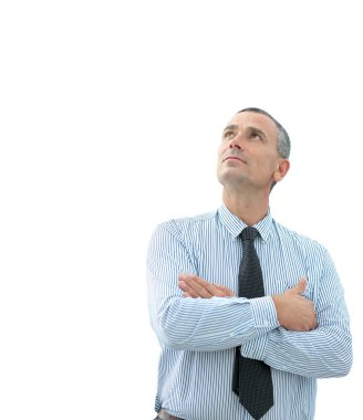 emin olgun işadamı ile katlanmış onun önünde demet