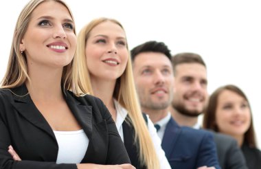 Takım başarılı ve kendine güvenen insan üzerinde beyaz bir backgr poz