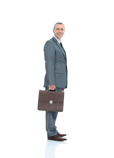 Sorrindo um consultor jurídico qualificado em terno de negócios com brie — Fotografia de Stock