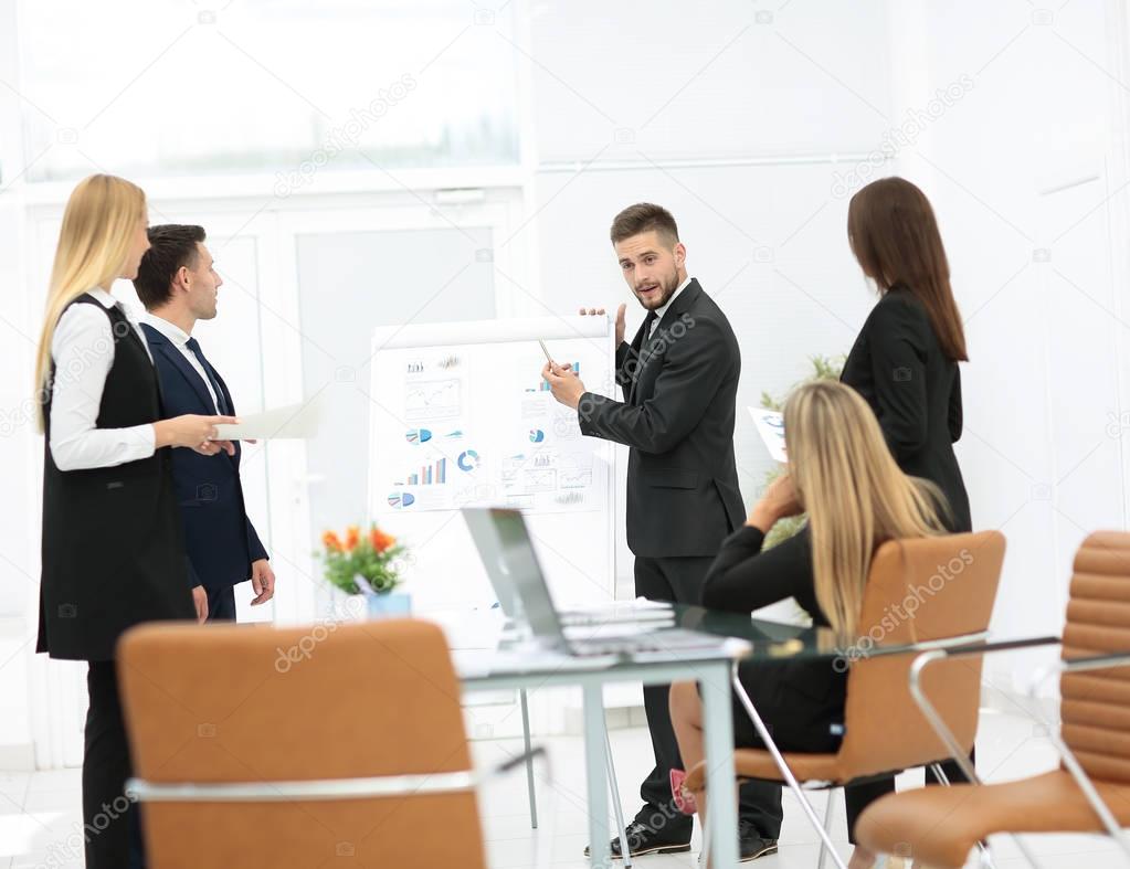 Cheerful businessman discussing a new business project with the