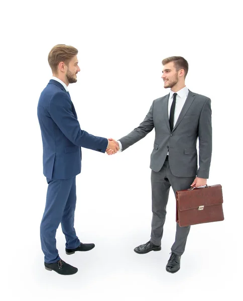 Two businessmen making agreement, their colleagues standing near — Stock Photo, Image