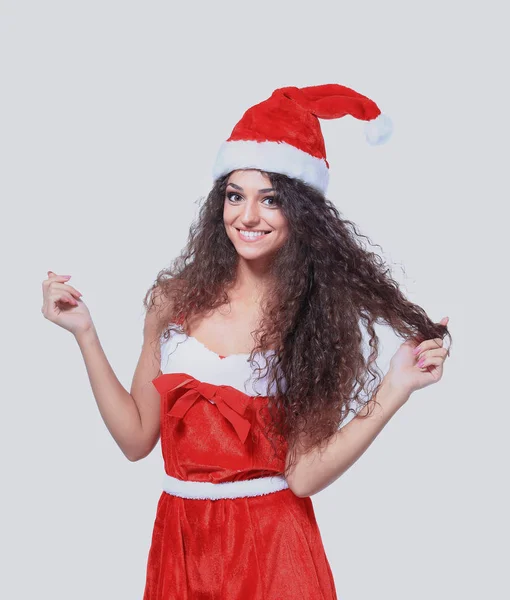 Schöne glückliche Frau in Weihnachtsmannkleidung — Stockfoto