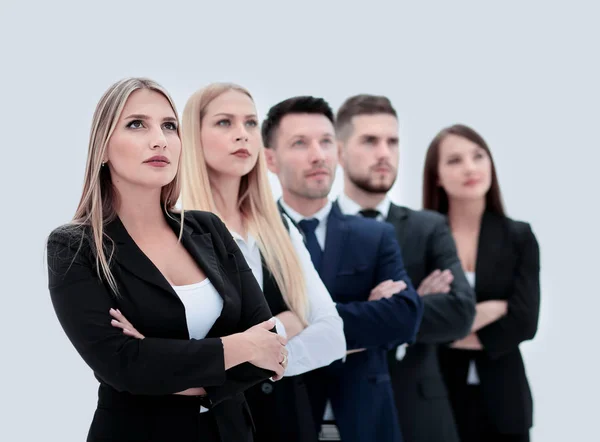 Equipe de pessoas bem sucedidas e confiantes posando em um backgr branco — Fotografia de Stock