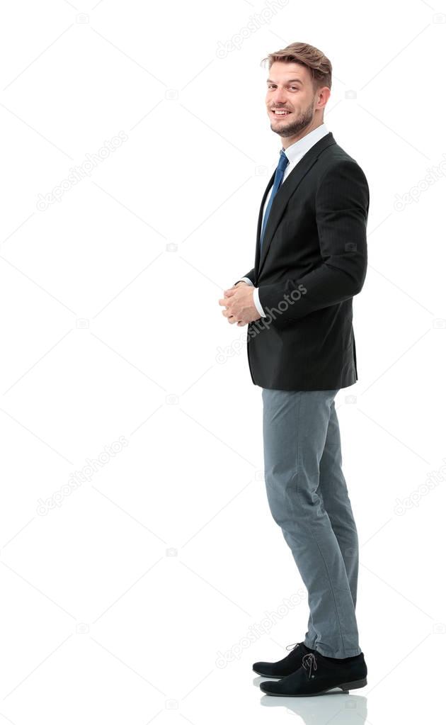 Side view of a smiling businessman, On white background