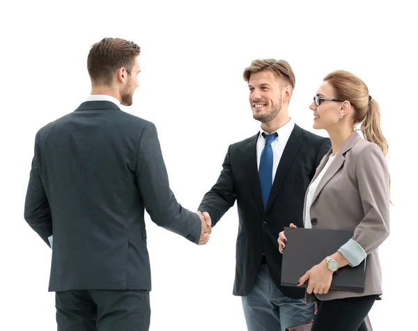 Uomini d'affari che si stringono la mano durante una riunione — Foto Stock