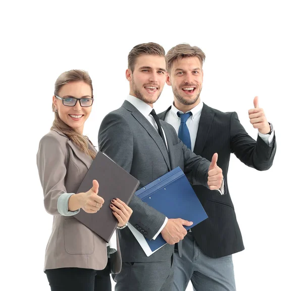 Erfolgreiche Geschäftsleute sehen glücklich und zuversichtlich aus — Stockfoto