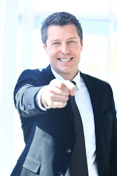 Handsome businessman pointing his finger at you — Stock Photo, Image