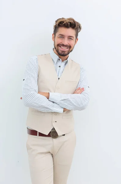 Knappe man in stijlvolle lichte pak — Stockfoto