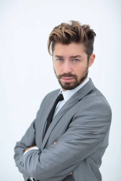 De cerca retrato de un hombre de negocios guapo sonriente sobre blanco — Foto de Stock