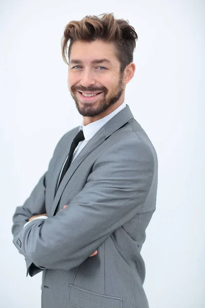 De cerca retrato de un hombre de negocios guapo sonriente sobre blanco —  Fotos de Stock