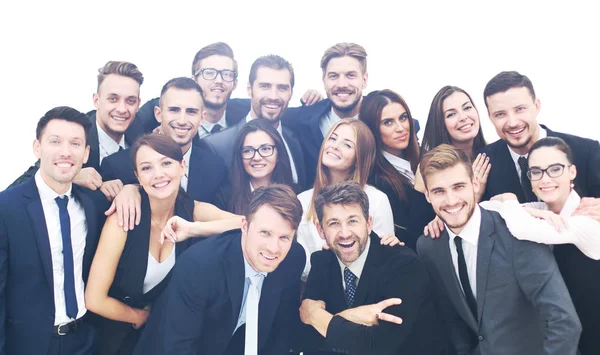 사무실에서 열리는 모임에서 행복 한 사업가들이 모여 있는 모습 — 스톡 사진