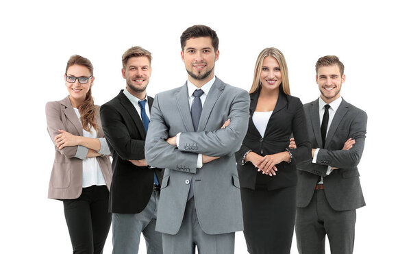 Группа улыбающихся бизнесменов. Изолированный на белом фоне