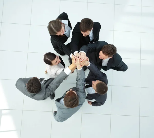 Concept of the winning team .happy business team raising their a — Stock Photo, Image
