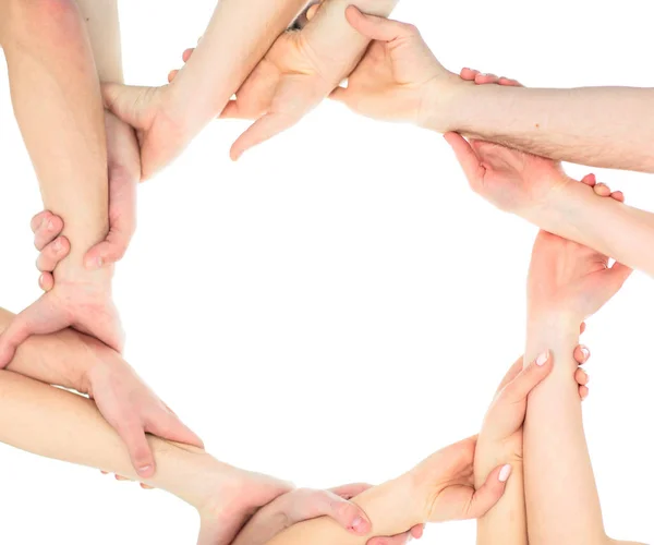 Concept of the teams success : the hands of members of the busi — Stock Photo, Image