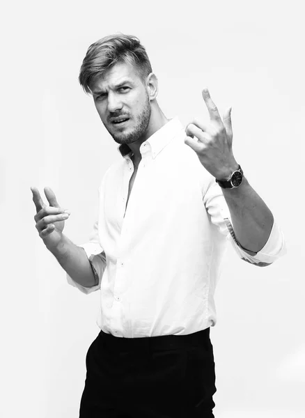 Black and white portrait of handsome man looking at camera — Stock Photo, Image