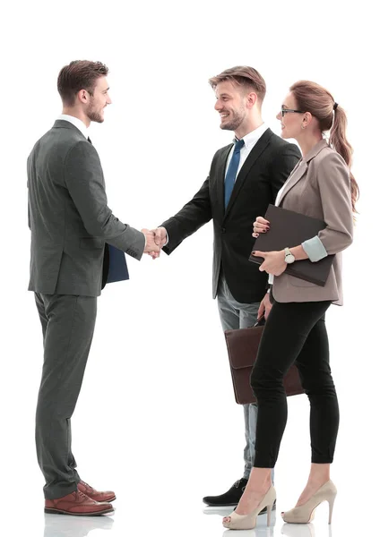 Händedruck zwischen Geschäftsleuten isoliert auf weiß — Stockfoto