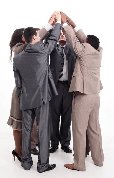 Close up vista superior de pessoas de negócios colocando as mãos juntas — Fotografia de Stock
