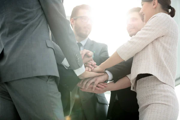 Begreppet team: vänliga business-team bör sätta sina handflator toge — Stockfoto