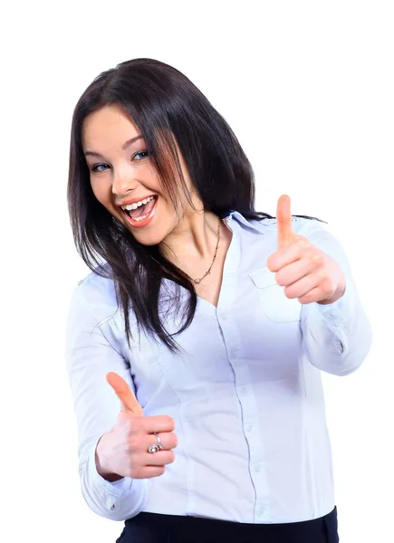 Business woman thumb up gesture. — Stock Photo, Image