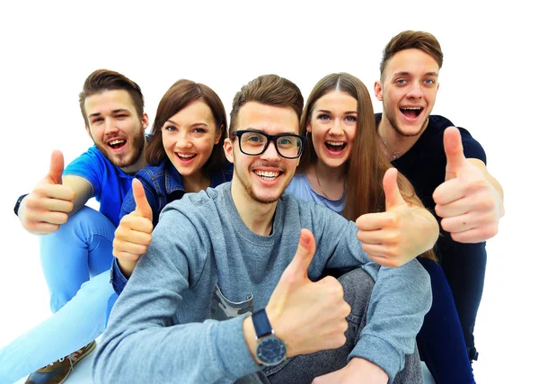 Group of friends cheering isolated on white background — Stock Photo, Image