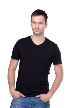 Yakışıklı adam beyaz bir arka plan üzerinde izole