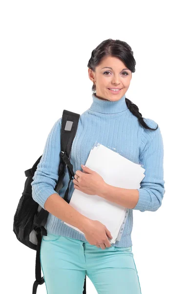 Retrato de lindo joven estudiante morena . — Foto de Stock