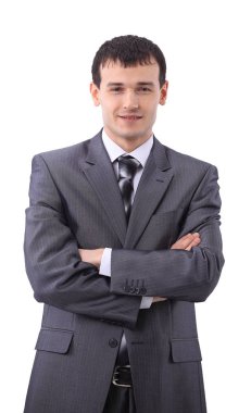 Takım silah ile gülümseyen yakışıklı bir adam portresi katlanmış