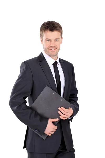 Hombre de negocios sonriente aislado en blanco — Foto de Stock