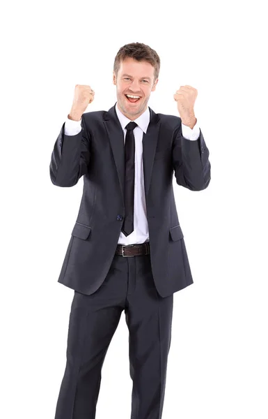 Lucky handsome business man celebrating. Winner  laughing man Royalty Free Stock Photos