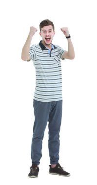 Adam beyaz zemin üzerine kaldırdı kollarını ile tezahürat.